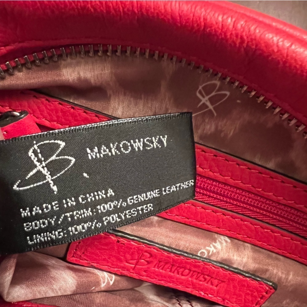 B Makowsky red leather crossbody purse silver toned hardware EUC - Picture 8 of 11